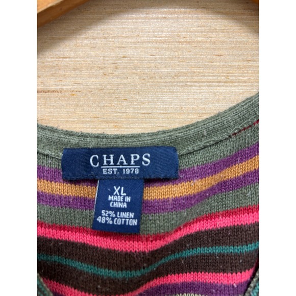 Chaps Womens XL Green Striped Linen Blend Faux Wrap Knit Vest Sleeveless Top - Picture 2 of 4